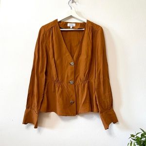 & Other Stories tan light brown blouse top long sleeve Sz 6 (u2221)